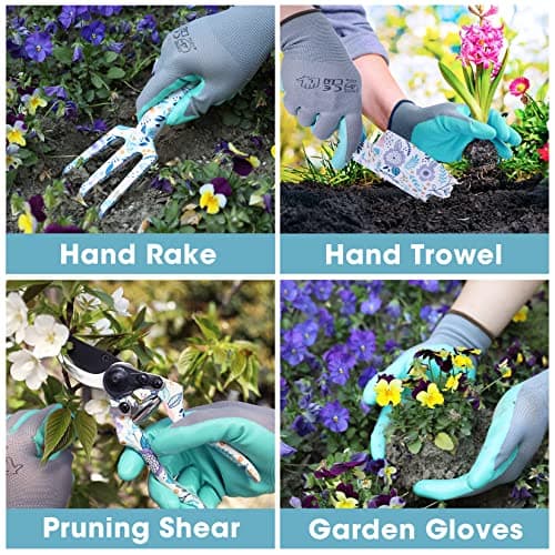 WORKPRO Aluminum Garden Tool Set, 4PCS Heavy Duty Hand Garden Tools with Box Include Trowel, Rake, Pruner, Garden Gloves, Garden Gifts