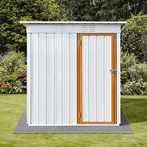5x4 FT Metal Outdoor Storage Shed,Anti-Corrosion Utility Tool House with Lockable Door & Vents,Waterproof Storage Garden Shed for Backyard Patio Lawn,Easy to Assemble,White+Yellow