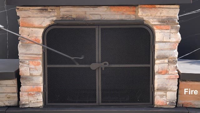 Sunjoy Outdoor Fireplace, Patio Wood Burning Fireplace with Steel Chimney, Mesh Spark Screen Doors, Fire Poker, and Removable Grate, Copper and Black