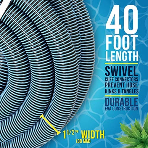 U.S. Pool Supply Pool Vacuum Hose - 1-1/2" x 40' Professional Heavy Duty Pool Hose for Inground, Spiral Wound with Kink-Free Swivel Cuff - Connect to Vacuum Heads, Skimmer, Cleaner, Filter Pump Inlet