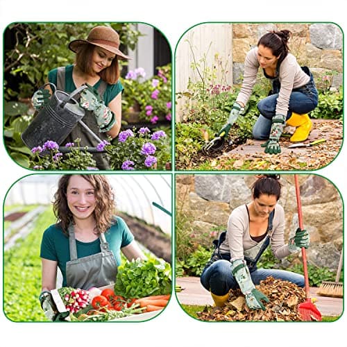 Gardening Gloves, Durable and Comfortable Women's Long Garden Gloves for Gardening Work and Yard Work, Leather Gardening Gloves for Women, Green Print (Medium)