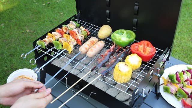 MASTER COOK Portable Charcoal Grill, Foldable BBQ Grill Kit Easy to Carry, Mini Tabletop Grill for Outdoor Camping, Patio and Picnic, 17.1”*10.8”*2.5”