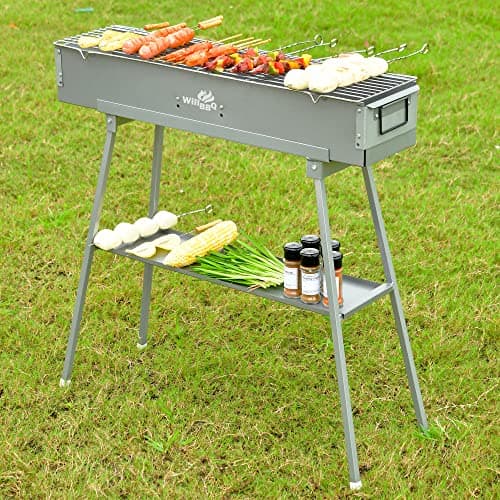 Charcoal Grills Commercial Quality Portable Multiple Size Hibachi BBQ Lamb Skewer Folded Camping Barbecue Grill for Garden Backyard Party Picnic Travel Outdoor Cooking Use(31.6x7.1x5.1 inch)