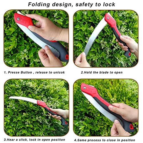 8 Inch Heavy Duty Pruning Saw, Folding Hand Saw with SK5 Curved Blade, Triple-cut Razor Teeth Used for Trees Wood Cutting Camping Gardening Work, Hiking, Landscaping, Tree Trimming