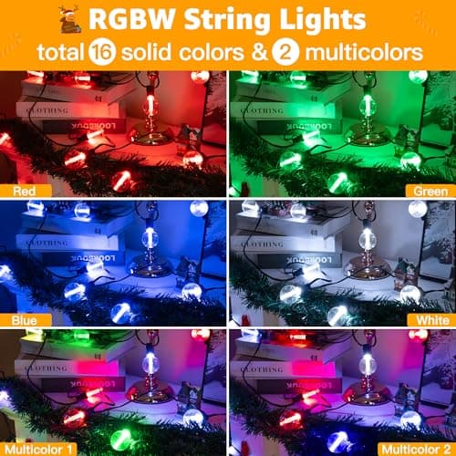 Ollny Outdoor Lights 30FT RGBW, Color Changing String Light with 20 Edison + 1 Spare G40 Bulbs, Plug in Remote Waterproof Timers Patio Lights for Outside Balcony Porch Camping Deck Yard