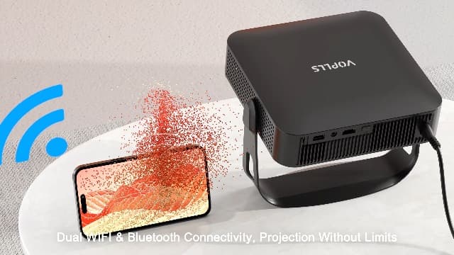 【360°Adjustable Stand & Auto Focus/Keystone】Mini Projector with WiFi and Bluetooth, Native 1080P Portable Outdoor Movie Projector, VOPLLS Home Projector 4K Support for HDMI/USB/AV/Phone/Laptop