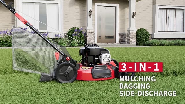 PowerSmart Gas Lawn Mower 21-Inch with 140cc Briggs and Stratton E550 Engine, High Wheels, 3-in-1 with Bagging