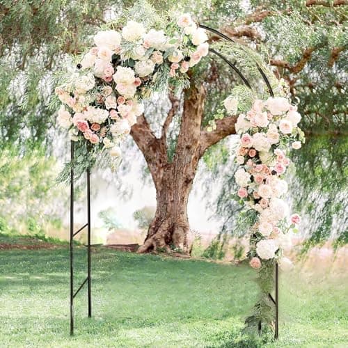 Metal Pergola Arbor,7.5 Feet Wide x 6.4 Feet High or 4.6 Feet Wide x7.9 Feet High,Assemble Freely 2 Sizes,for Various Climbing Plant Wedding Garden Arch Bridal Party Decoration Wide Arbor