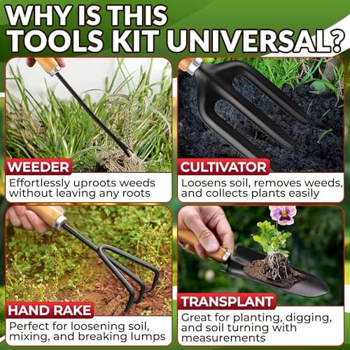 9 Pcs Garden Tool Set for Women – Ergonomic Lightweight Gardening Hand Tools with Convenient Little Bag, Sturdy Metal Garden Tools Set, Easy Handling for Outdoor Plant Care, Gardening Gifts for Women