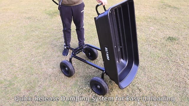 BILT HARD 4 Cu.Ft. 10" No-Flat Tires Poly Yard Dump Cart with 180° Rotating Handle, 600 lbs Capacity Heavy Duty Garden Carts and Wagons