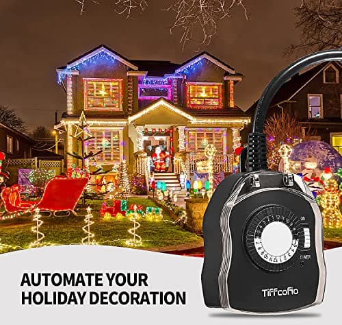TiFFCOFiO Outdoor Timers Waterproof, 24 Hour Mechanical Outdoor Timer for Lights, Outdoor Outlet Timer, 2 Grounded Outlets for Yard and Garden, 15A 1/2HP, CSA Listed, 2 Pack