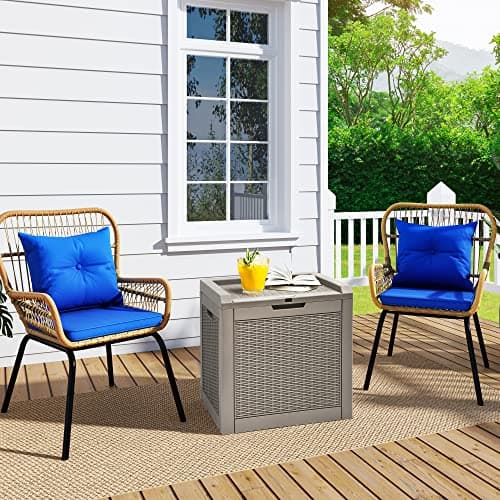 YITAHOME 32 Gallon Deck Box, Indoor Outdoor Storage Box for Patio Furniture, Pool Accessories, Cushions,Garden Tools,Sports Equipment, Waterproof Resin Rattan with Lockable Lid and Side Handles(Brown)