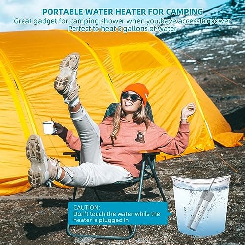 Immersion Water Heater,Pool Heater for Inflatable Pool, Portable Hot Tub Heater with Stainless Steel Protection Guard and LCD Digital Thermometer,Heat Water Fast in Small Pool,Bucket and Bathtub.