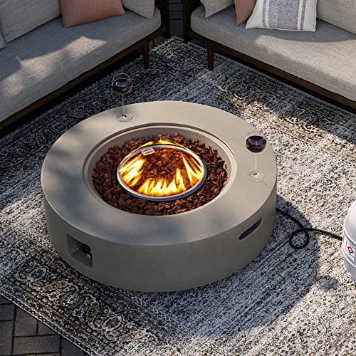 SUNBURY Outdoor 40" Propane Fire Pit Table, CSA Certified,50000 BTU Gray Patio Fire Table, Concrete Round Gas Fire Table w Lava Rocks (Tank Outside)