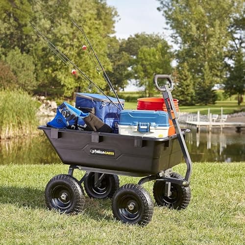 Gorilla Carts Heavy Duty Poly Utility Dump Wagon Garden Cart w/Pneumatic Tires, 6 Cu Ft - 1200 lb Capacity Outdoor Wheelbarrow for Yard, Landscaping & Gardening, Lawn Tractor or ATV Towable
