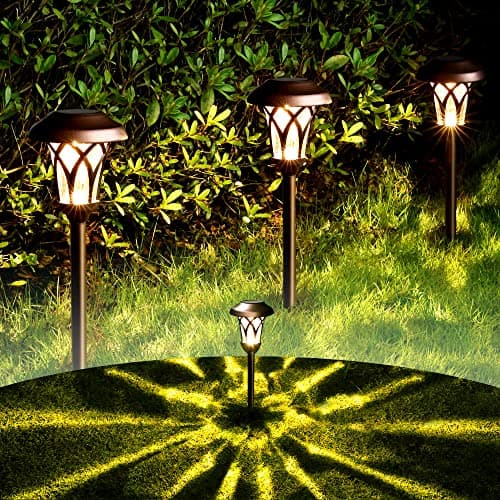 GIGALUMI Solar Lights Outdoor 6 Pack, Solar Landscape Lights Warm White, Brown Super Bright High Lumen Waterproof Metal Automatic Solar Lights for Yard, Pathway, Garden, Walkway