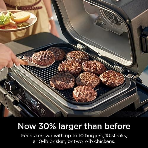 Ninja, Woodfire Pro XL Outdoor Grill & Smoker, Thermometer, 4-in-1 Master Grill, BBQ Smoker, Outdoor Air Fryer, Bake, Portable, Electric Grill, Dark Grey, OG850