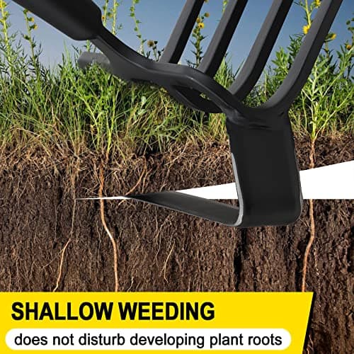 Garden Hoe, Heavy Duty Hula Hoe Garden Tool for Weeding, 62 Inch Cultivator Stirrup Hoe with Adjustable Long Handle, Action Scuffle Loop Hoe with Rake 2-in-1 Gardening Tool for Loosening Pulling Weed