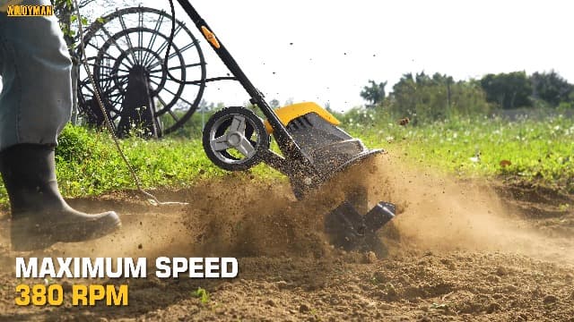 Alloyman 10-Amp Electric Tiller Cultivator, 14 Inch Tilling Width 8.7-Inch Corded Tiller with Foldable Handle, Adjustable Wheels Rototiller for Garden Lawn Yard Soil Cultivation