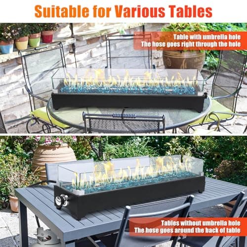 Tabletop Propane Fire Pit 36 Inch, 50000 BTU, Stainless Steel Outdoor Table Top Firepit with Cover and Windscreen, Portable Tabletop Fire Pit for Patio and Camping