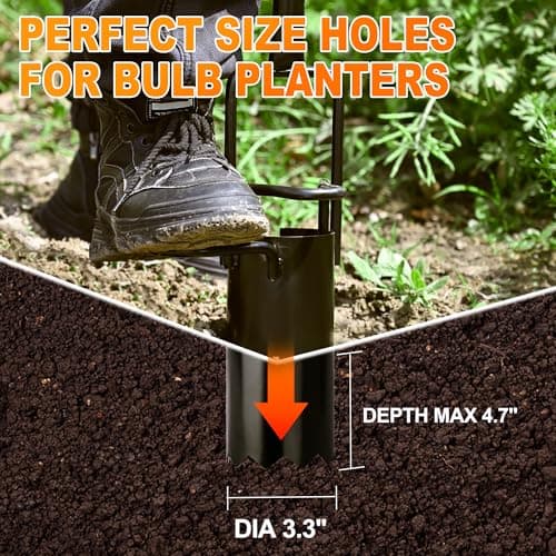 Bulb Planter Tool Long Handle, Tulip Bulb Planter Tool with Serrated Base & Double Pedal, Soft T Grip Sod Plugger, Heavy Duty Bulb Planter Tool for Digging Holes Sowing Plant Bulb