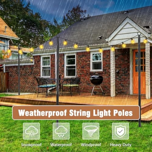 7 Pack String Light Poles,Metal Poles for Hanging Outdoor Light Strings,7 Pack 10 FT Light Poles Stand for Outside Garden,Patio,Wedding,Backyard,Deck,Party