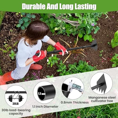 Luvenia Garden Hoe Triangle Sharp Hoes Garden Tool Manual Weeder Gardening Weeding Tool 60" Long Handle 2-in-1 Adjustable Stainless Steel Heavy Duty Hoes for Digging Soil Weeding Planting
