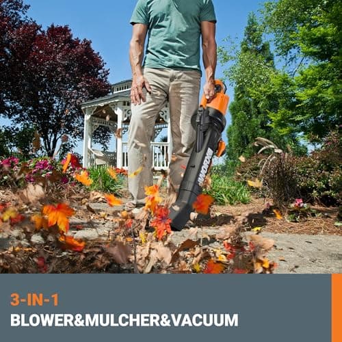 WORX 12 Amp Trivac 3-in-1 Electric Leaf Blower/Mulcher/Vacuum WG509 Metal Impeller for Fine Mulching
