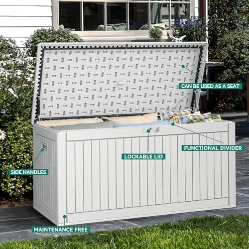 YITAHOME 260 Gallon Extra Large Deck Box, Double-Wall Resin Outdoor Storage Box with Flexible Divider for Patio Cushions Pool Supplies Garden Tools, 1000lbs Load Capacity, Lockable&Waterproof (White)