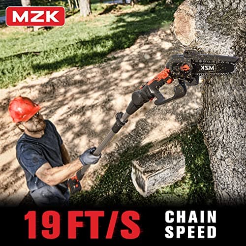MZK 2-in-1 Cordless Pole Saw & Mini Chainsaw with 3 Replacement Chain, 20V Battery Pole Chainsaw, 4.5" Cutting Capacity, 13ft Reach Pole Saw for Tree Trimming(Battery and Fast Charger Included)