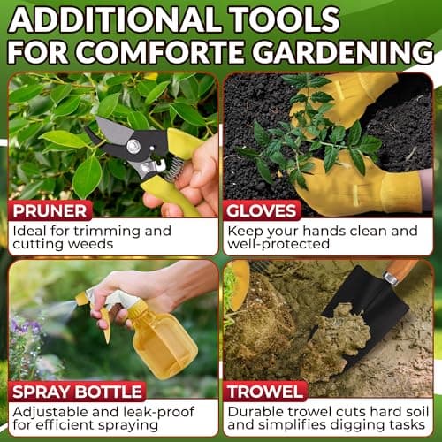 9 Pcs Garden Tool Set for Women – Ergonomic Lightweight Gardening Hand Tools with Convenient Little Bag, Sturdy Metal Garden Tools Set, Easy Handling for Outdoor Plant Care, Gardening Gifts for Women