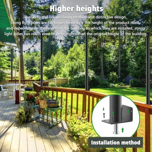 4 Pack String Light Poles,5Ft Metal Poles for Outdoor String Lights,Outdoor Light Poles with Post,Poles/Stand for Outside,Patio,Deck,Backyard,Garden Wedding,Party