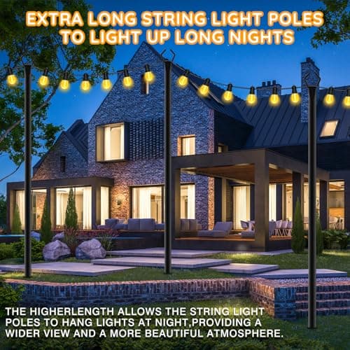 6 Pack String Light Poles, Outdoor String Light Pole 10ft Forked Metal Light Pole with Adjustable Outdoor Light Stand, Deck, Backyard, Garden, Wedding, Rustproof and Sturdy with Hooks