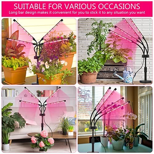 Grow Lights for Indoor Plants, Four Head LED Grow Light with Full Spectrum, Red White Spectrum for Indoor Plant Lamp, Adjustable Gooseneck, Suitable for Vegetation