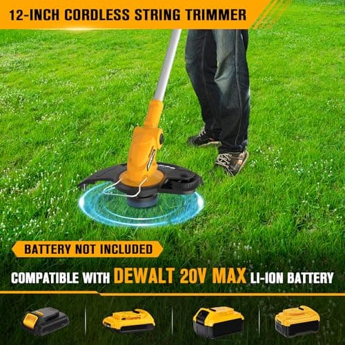 Cordless String Trimmer Compatible with Dewalt 20V Battery, 12-Inch Weed Wacker Cordless, Auto Line Feed, Electric Weed Eater Battery Powered, Grass Trimmer with 2 Replacement Spool