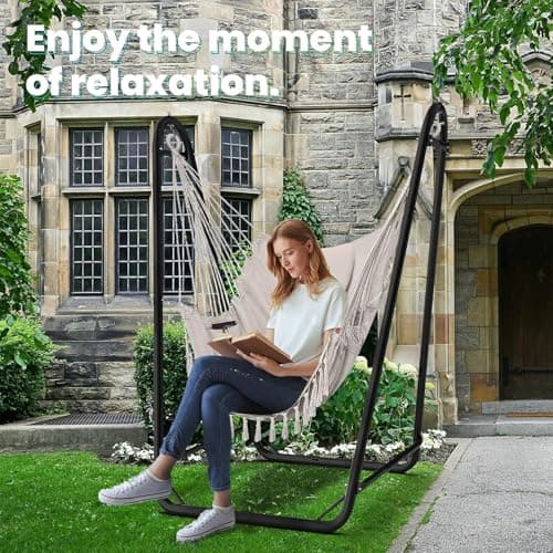 Hammock Chair with Stand,Heavy-Duty Hanging Chair with Stand, for Indoor Outdoor,Sturdy Swing Chair Stand Max Load 350 pounds(Hammock Chair Included)
