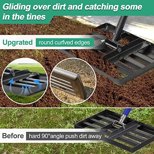 COCONUT Lawn Leveling Rake, 17x10 Heavy Duty Metal Head with Stainless Steel Grip, Adjustable Handle Dirt Ground Level Tool for Yard Garden (72 Inch)