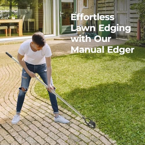 67.3-Inch Sidewalk Manual Lawn Edger, Wheel Rotary Edger, Rotary Shear, Strong 4 Sections Stainless Steel Handle Garden Edger Tool