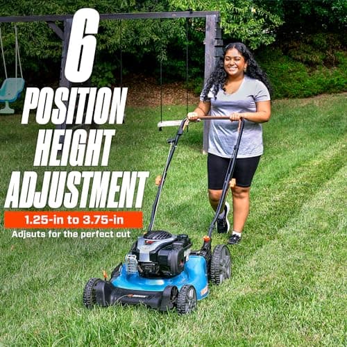 SENIX LSPG-M7 21-Inch Gas Push Lawn Mower with 140 cc 4-Cycle Briggs & Stratton Engine, Bagging, Mulching, and Side Discharge, 6-Position Dual Lever Height Adjustment