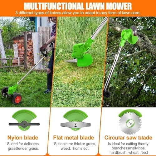 Cordless Weed Wacker Electric Weed Wacker Battery Powered with 21V 4.0Ah Battery Operated Grass Trimmer 3 in 1 Weed Trimmer Lawn Edger Brush Cutter for Lawn Garden Pruning Trimming