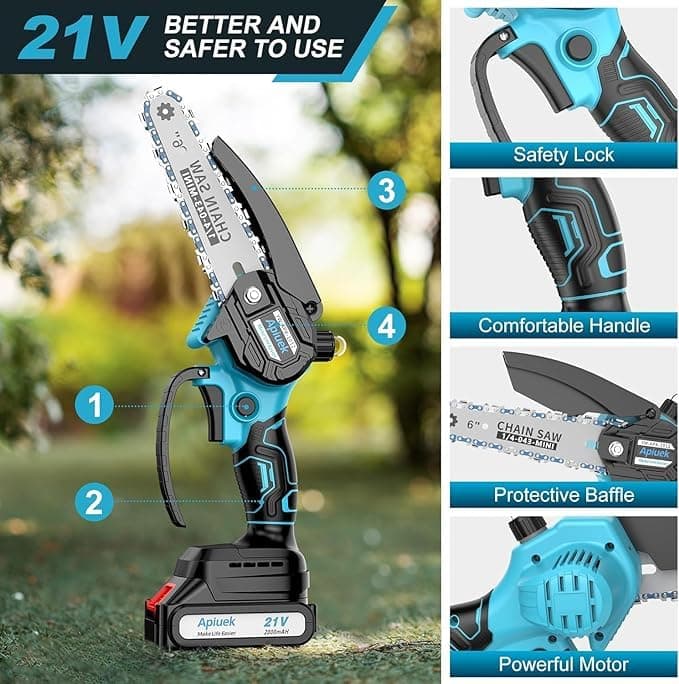 Mini Electric Chain Saw, GUIFIN 6 Inch Cordless Chainsaw, 2 Pcs Rechargeable Battery, Compact One-Hand Use And Auto Lubrication System, Double Safety Lock, Home Improvement, Garden & Orchard Pruning