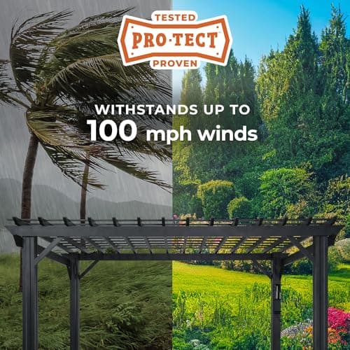 Backyard Discovery Stratford 12' x 10' Traditional Galvanized Steel Pergola Kit with Shade Sail Canopy, Powder-Coated Finish, All-Season Durability, High-Wind Rating for Outdoor Patio, Deck, Garden