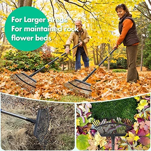 Rake - 65 Inch Long Garden Leaf Rake, 18 Inch Wide Heavy Duty Leaf Rakes for Shrub with 25 Metal Tines,Yard Thatching Rakes with Ergonomics Adjustable Handle for Picking Leaves,Grass Clippings Garbage