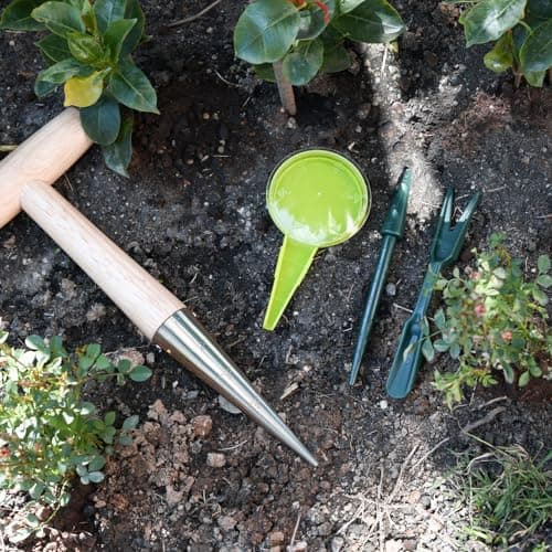 Gardtech Bulb Planter Tool, 4pcs Garden Tool Set, Includes Wood Handle Handheld Dibber Measurements Dibbler, Bamboo Plant Tags Labels, Seed Dispenser Kit, Mark Pen