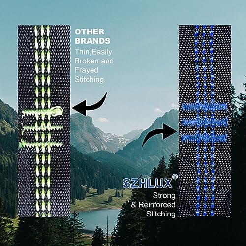 SZHLUX Hammock Straps for Trees - Set of Two 10ft Long, with 38 Loops & 2 Carabiners| Essential Hammock Accessories