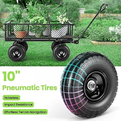 Homdox Steel Garden Cart 680 lbs Capacity Heavy Duty Garden Wagons,with Removable Steel Mesh Sides to Convert into Flatbed,Utility Metal Wagon w/ 180°Rotating Handle (Black, 680lbs)