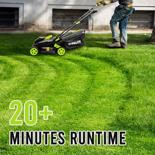 Steelite 13.2” Electric Lawn Mower for Small Yards - 2-in-1 Compact, Lightweight Brushless Motor, 21V 4.0Ah Battery & Charger Included, Green