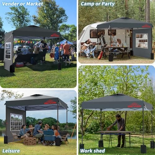 10x10 Pop Up Canopy with Sidewalls, Easy Up Canopy Tent, Heavy Duty Tents for Parties, One Person Set Up Event Tent, Grey