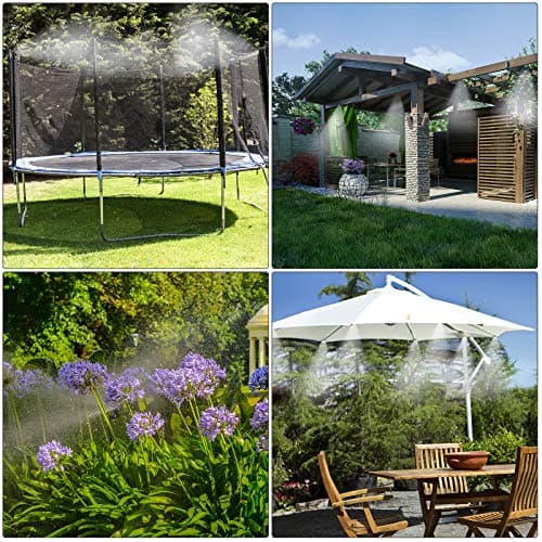 Misting Cooling System, DIY 33FT(10M) Misting Line +10 Brass Mist Nozzles+ a Brass Connector(3/4'') Outdoor Mister System for Patio Waterpark Garden Trampoline Greenhouse