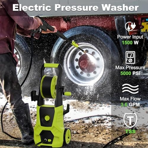 Pressure Washer, 5000PSI Max 3.6GPM Electric Power Washer with Foam Cannon 35FT Power Cord 4 Nozzles, Pressure Washer for Cars, Patios, Fences, Decks and Driveway